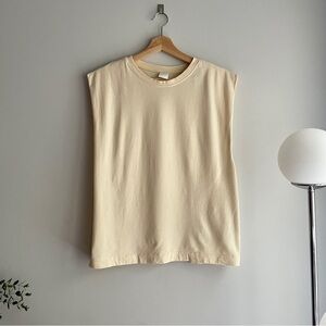 H&M Crewneck Pale Yellow Muscle Tee with Fold-over Shoulder L